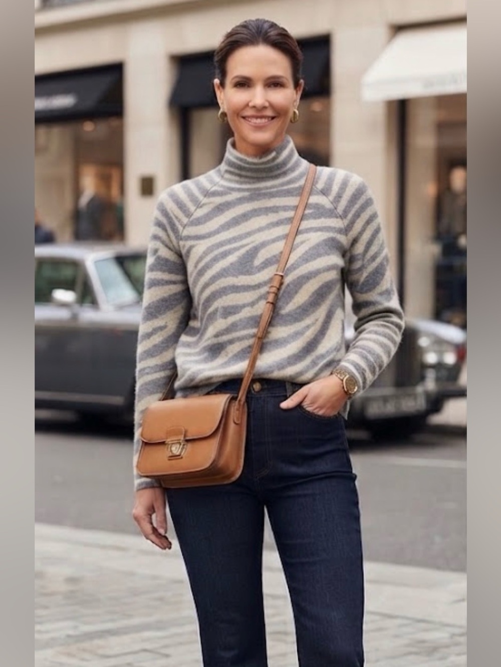 Ann Taylor Gray and Cream Knit Top